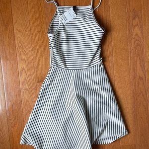 high neck a line dress striped sundress casual